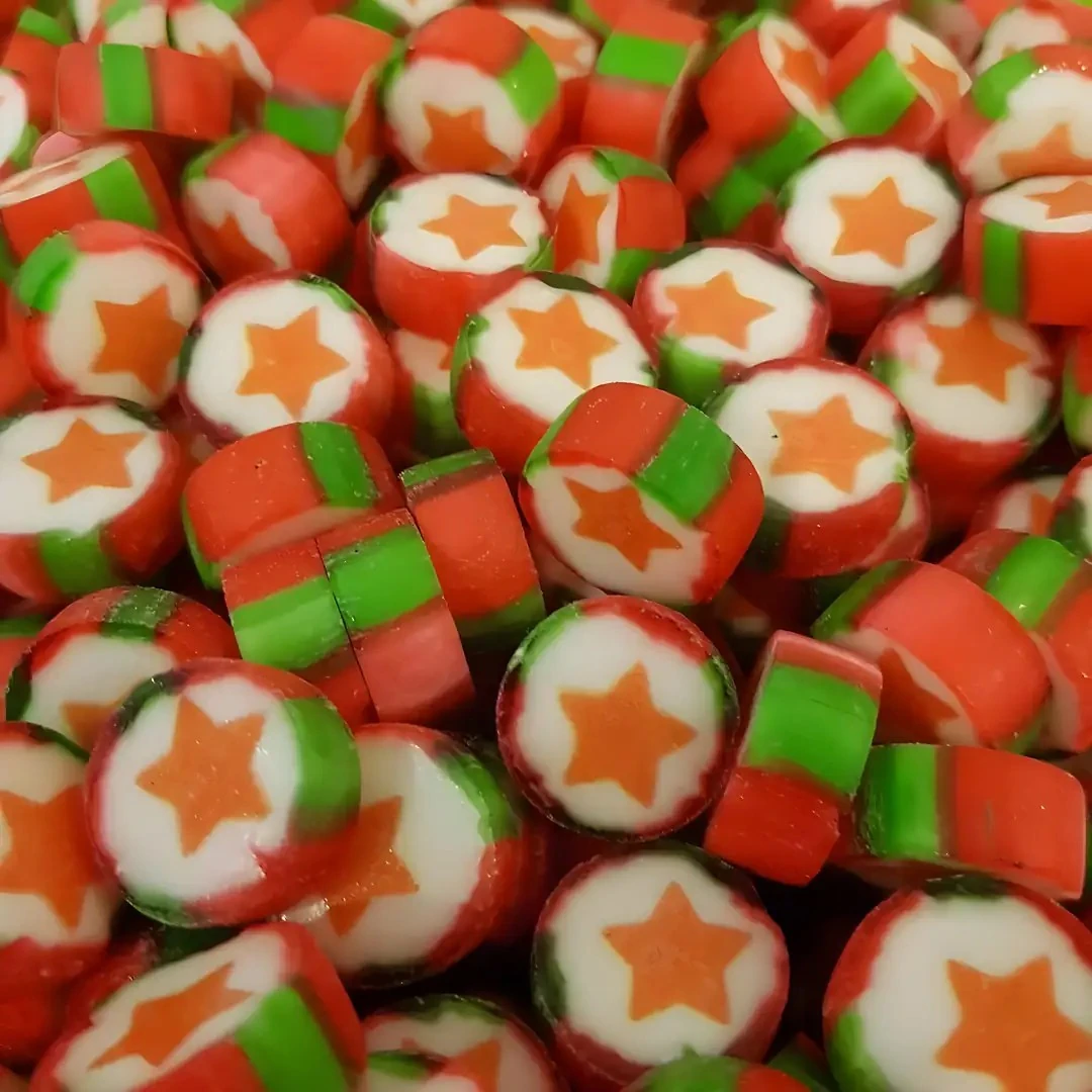 YILDIZ DESENLİ YEŞİL KIRMIZI BEYAZ LOLLY ŞEKER 250 GR